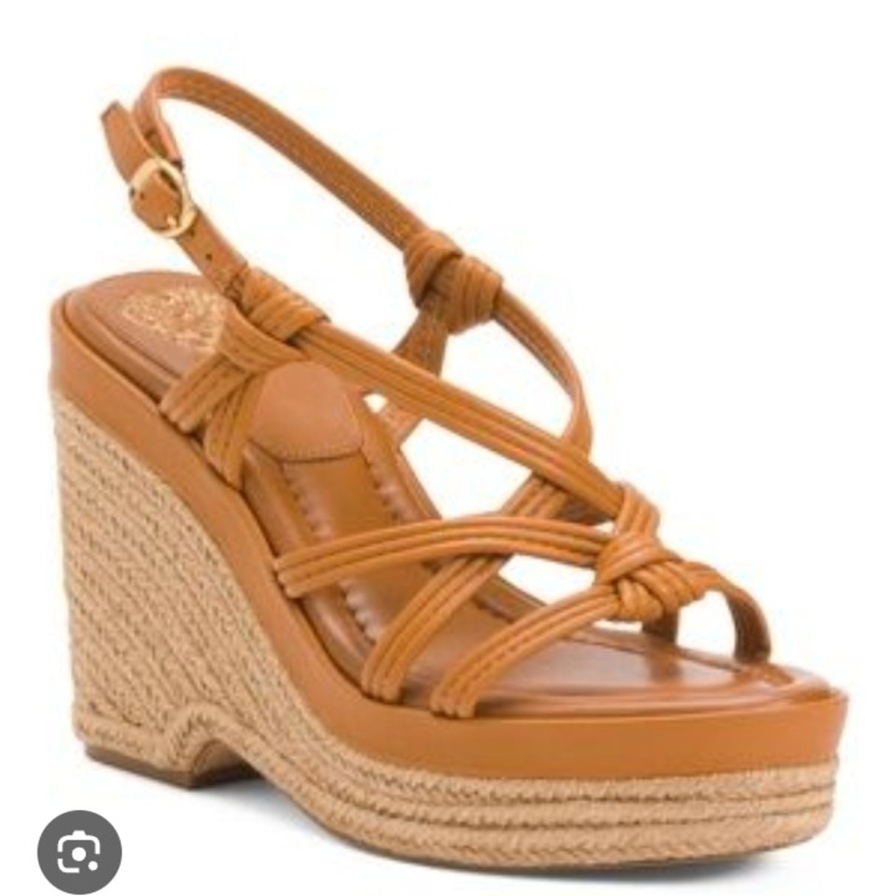 Vince Camuto Elegant Tan Platform Wedge Delyna Sandals